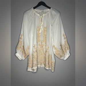 Sundance Embroidered Cream Tunic Top Size M